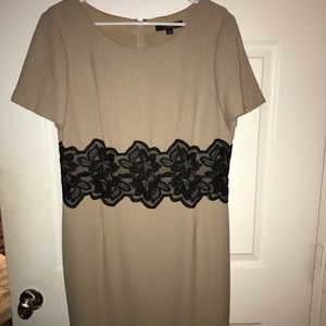 Tan dress w/ black lace floral design around waist
